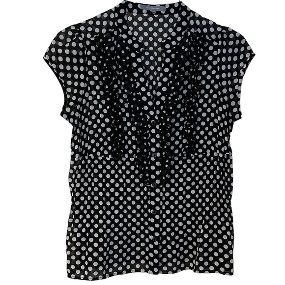 NY Collection Polka Dot Cap Sleeve V-Neck Button Down Tank w/ Ruffles Size M - Picture 1 of 10